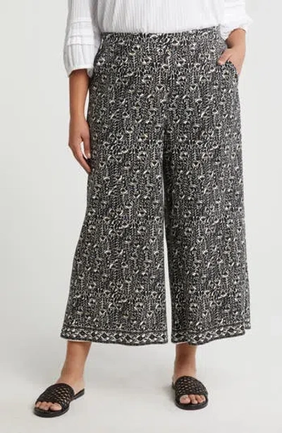 Max Studio Print Crop Wide Leg Pants In Black