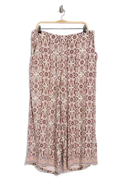 Max Studio Print Crop Wide Leg Pants In Cream/ Navy/ Rust Garden