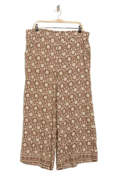 Max Studio Print Crop Wide Leg Pants In Brown