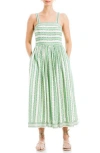 Max Studio Print Midi Sundress In Eggnog/green