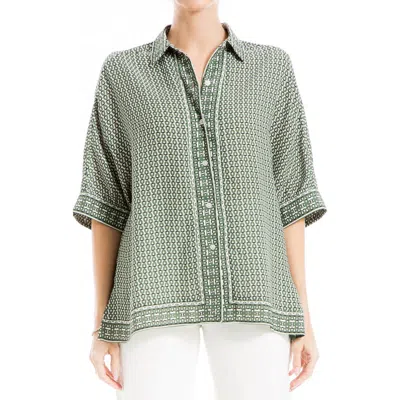 Max Studio Print Oversize Camp Shirt In Olive/crm Dlly Chns
