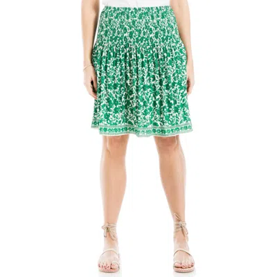 Max Studio Print Pleated Skirt In Cream/green Floral