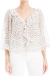 Max Studio Print Ruffle Front Three-quarter Sleeve Top In Cream/ Ssme Ditsy Dsy Twig