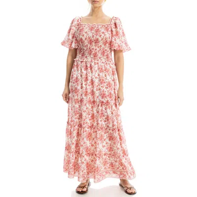 Max Studio Print Smocked Puff Sleeve Maxi Dress In Multi