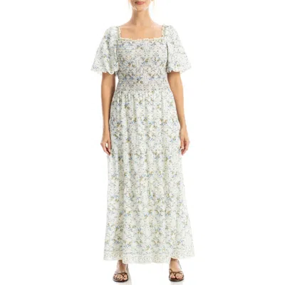Max Studio Print Smocked Puff Sleeve Maxi Dress In Multi