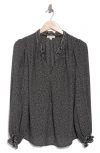 Max Studio Printed Crepe Long Sleeve Top In Black Ivory Polka Dot