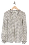 Max Studio Printed Crepe Long Sleeve Top In Ivory Black Dot