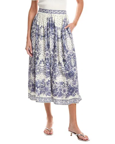 Max Studio Printed Linen-blend Maxi Skirt In Blue