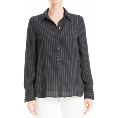Max Studio Printed Long Sleeve Button-up Shirt In Black