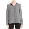 Max Studio Printed Long Sleeve Button-up Shirt In Black/cream Wicker Diamonds