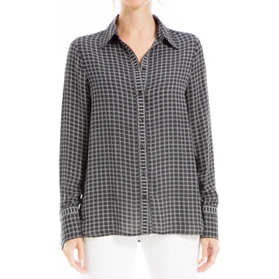 Max Studio Printed Long Sleeve Button-up Shirt In Black/crewam Ring Arrow Geo