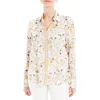 Max Studio Printed Long Sleeve Button-up Shirt In Ecru/slate Pressed Lily