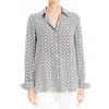 Max Studio Printed Long Sleeve Button-up Shirt In Ivory/black Sml Chn Rngs