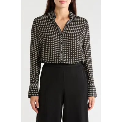 Max Studio Printed Long Sleeve Button-up Shirt In Gray