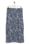 Max Studio Printed Release Pleat Skirt In Dusk Blue/cream Blossom