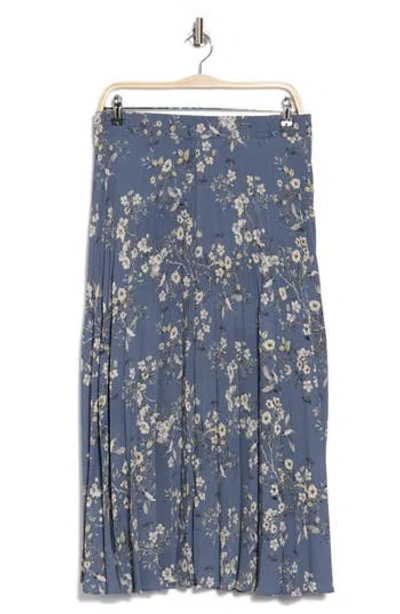 Max Studio Printed Release Pleat Skirt In Dusk Blue/cream Blossom
