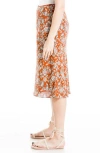 Max Studio Printed Satin Midi Skirt In Trr Cotta/sg Nigella Blms