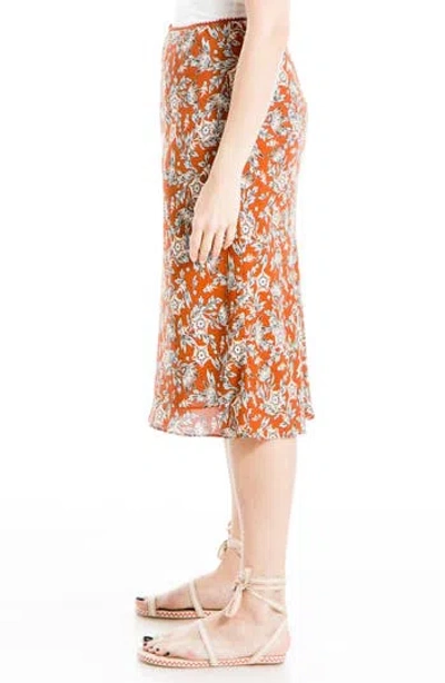 Max Studio Printed Satin Midi Skirt In Trr Cotta/sg Nigella Blms