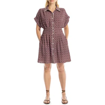 Max Studio Printed Short Sleeve Shirtdress In Brick Small Curvy Cube