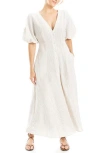 Max Studio Puff Sleeve V-neck Maxi Dress In Beige/off White Awning Stripe
