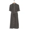 Max Studio Puff Sleeve Chiffon Midi Shirtdress In Black/cream Stipple Dot