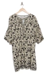 Max Studio Puff Sleeve Dress In Cream/black Floral And Hearts
