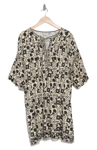 Max Studio Puff Sleeve Dress In Cream/black Floral And Hearts