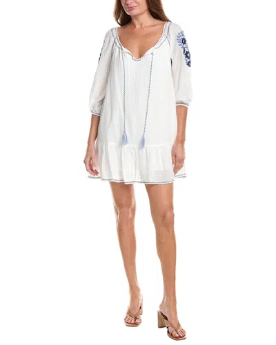 Max Studio Puff Sleeve Embroidered Mini Dress In White
