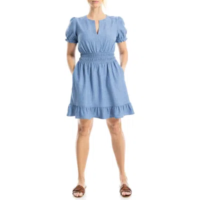 Max Studio Puff Sleeve Fit & Flare Dress In Blue