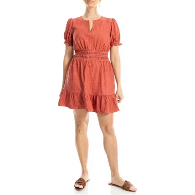 Max Studio Puff Sleeve Fit & Flare Dress In Red
