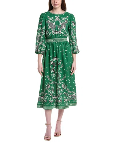 Max Studio Puff Sleeve Linen-blend Maxi Dress In Green