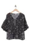 Max Studio Puff Sleeve Pintuck Top In Black/cream