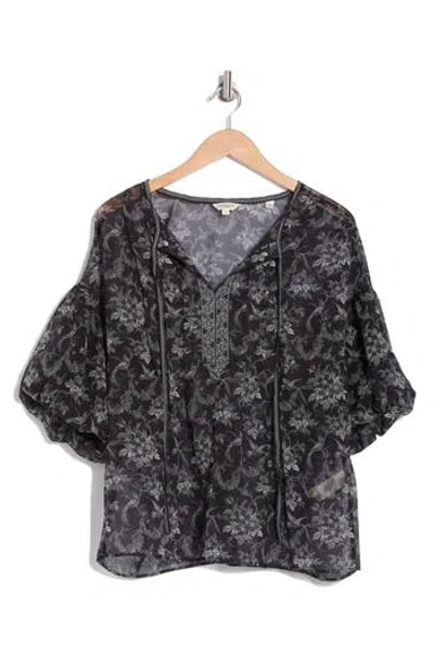 Max Studio Puff Sleeve Pintuck Top In Black