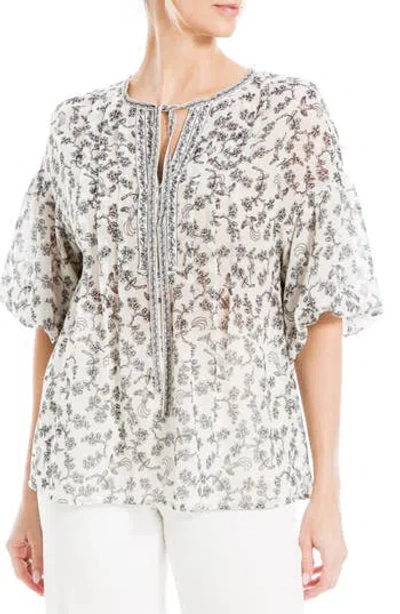 Max Studio Puff Sleeve Pintuck Top In White
