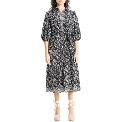 Max Studio Puff Sleeve Shirtdress In Poppies Ikat Silhouette