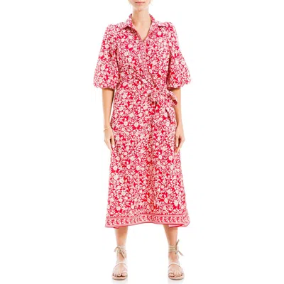 Max Studio Puff Sleeve Shirtdress In Red/crimson Summer Silhoutte