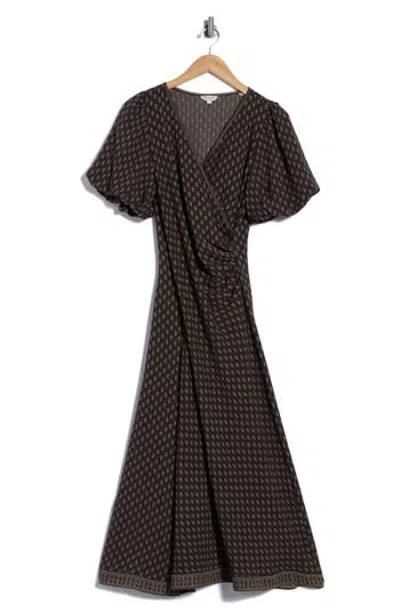 Max Studio Puff Sleeve Surplice Midi Dress In Brown