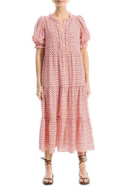 Max Studio Puff Sleeve Tiered Midi Dress In Pink