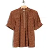 Max Studio Puff Sleeve Top In Brown