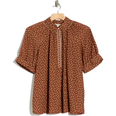 Max Studio Puff Sleeve Top In Brown