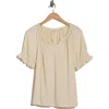 Max Studio Puff Sleeve Top In Brown