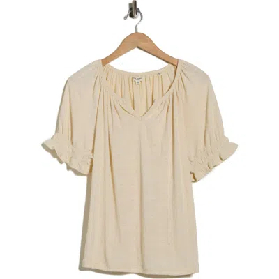 Max Studio Puff Sleeve Top In Brown
