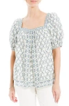 Max Studio Puff Sleeve Top In Cream/blue Wreath