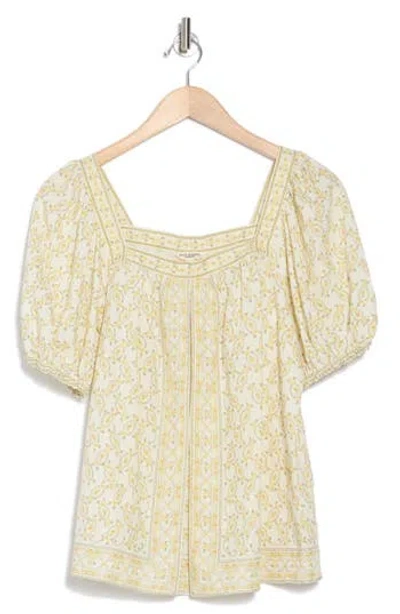 Max Studio Puff Sleeve Top In Cream/yellow