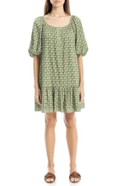 Max Studio Puff Sleeve Tunic Dress In Green