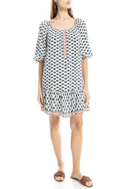 Max Studio Puff Sleeve Tunic Dress In White/ Harmony Dangles