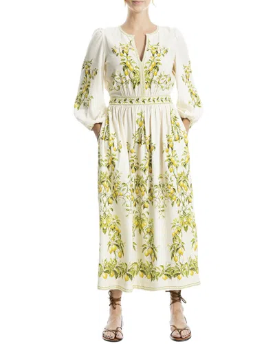 Max Studio Puff Sleeve V-neck Linen-blend Maxi Dress In White