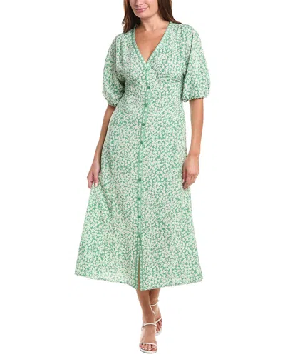 Max Studio Puff Sleeve V-neck Maxi Dress In Green