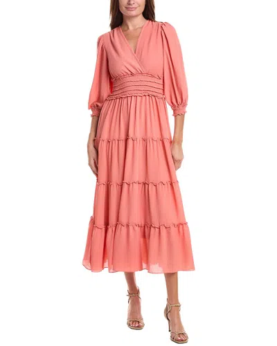 Max Studio Puff Sleeve V-neck Midi Dress In Pink