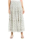 Max Studio Floral Wreath Print Tiered Cotton Blend Maxi Skirt